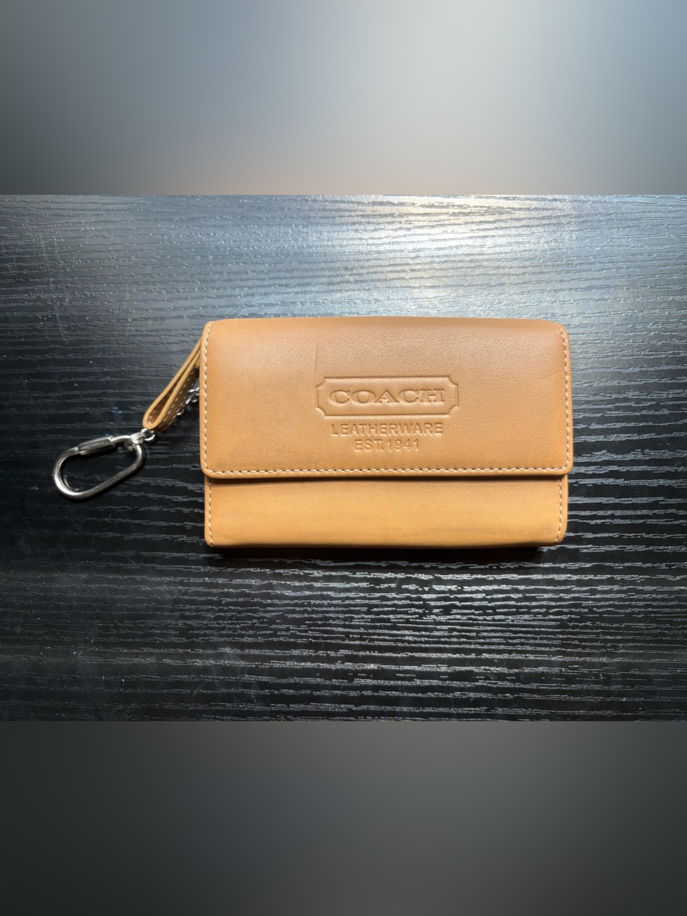 Vintage COACH British Tan Leather Multifunction Purse Keychain Wallet 7219